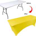 BDDC Table Covers for 6 Foot Tables, 2 Pack Yellow Washable and Wrinkle Resistant Stretch Tablecloths Rectangle 6ft for Events, Wedding, Banquets, Parties
