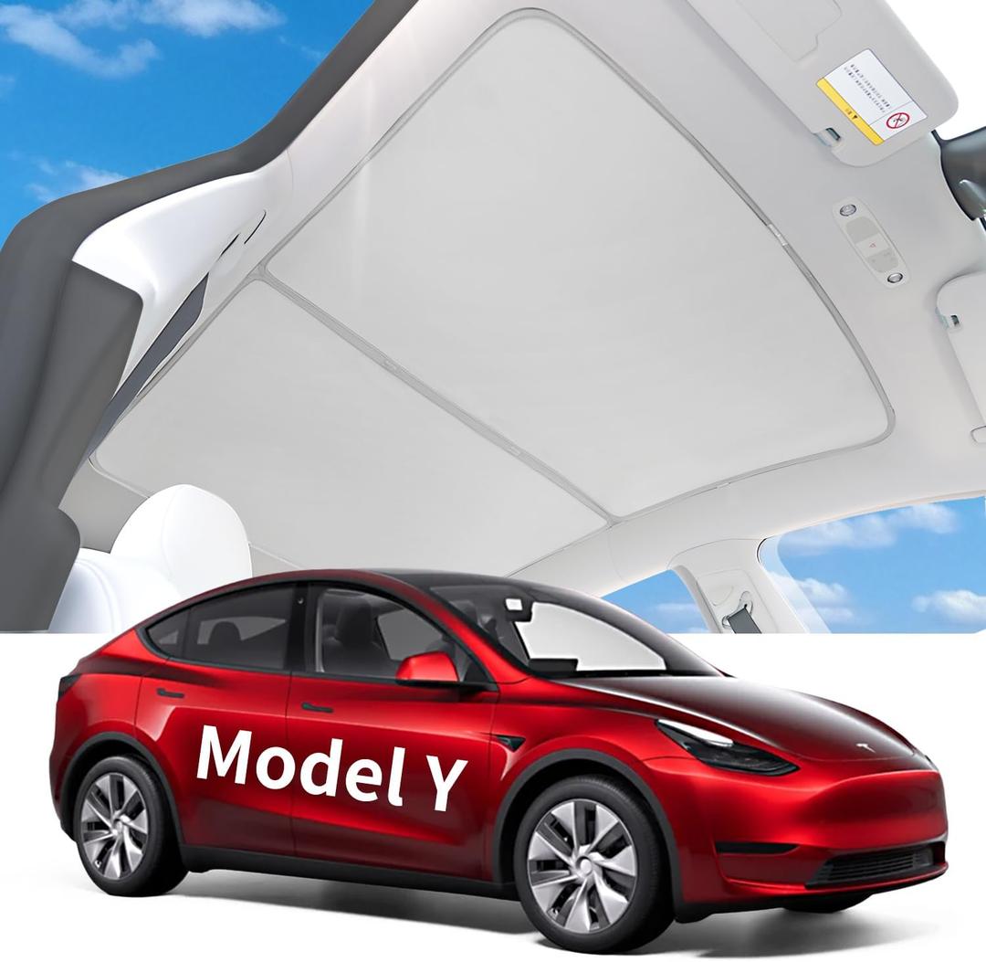 2025 Upgrade Tesla Model Y Sunshade Roof [Magnetic-Mid Design, No-Gap/Sag-Free] Foldable Heat Insulation Glass Roof Sun Shade for Tesla Model Y Accessories 2025 2024-2020 (Not for New Y Juniper)