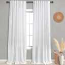 KOUFALL White Linen Sheer Curtains Drapes 96 Inches Long 2 Panels for Living Room 96 Inch Length Semi Light Filtering Curtains for Bedroom