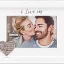 8×7 I Love Us Picture Frame Raised White Outer MDF Wood Moulding White Wood Grain Finish Mat With Gray Screenprinted Text Silver Finish Metal Heart Attachment