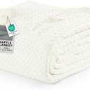 Utopia Bedding Ivory 100% Cotton Waffle Blanket 300 GSM [Twin - 90x66 Inch] Soft Lightweight Breathable Bed Blanket for All Season
