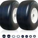 2-Pack 13x6.50-6 Flat Free Tires and Wheel with 4"-5.5"Centered Hub,13"Zero Turn Mower Front Tires with 5/8" extra 3/4" bushings,Solid Tire Assembly for Lawn Mower Garden Tractor.Smooth Tread.