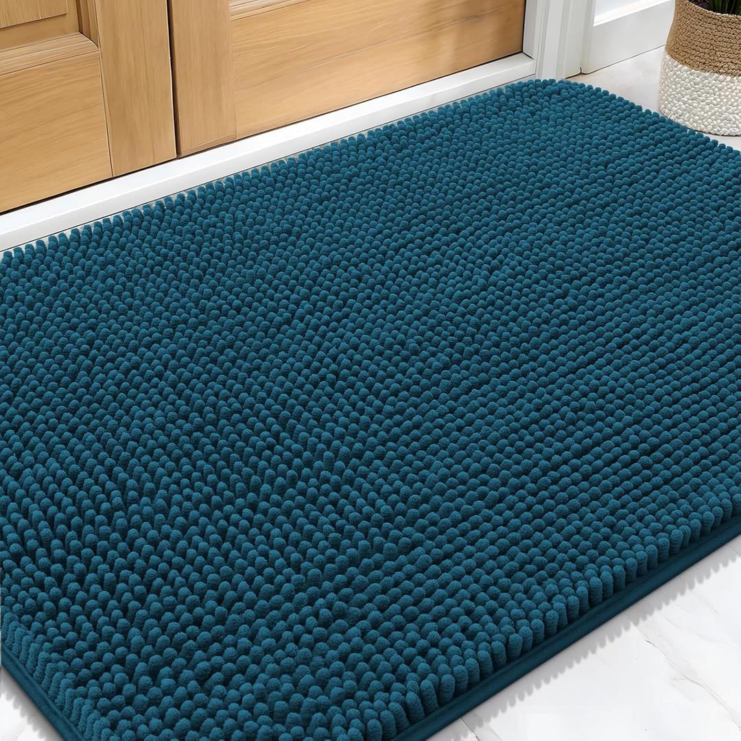 OLANLY Dog Door Mat for Muddy Paws 30x20, Absorbs Moisture and Dirt, Absorbent Non-Slip Washable Doormat, Quick Dry Chenille Mud Mat, Entry Indoor Entryway Carpet for Inside Floor, Atlantic Blue