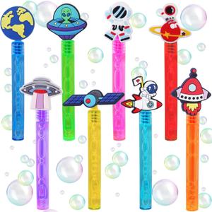 24Pieces Outer Space Bubble Wands(8 Style),Astronaut/Rocket/Planet Cute Bubble Wand Great for Glow Outer Space Birthday Party Supplies, Goodie Bags Stuffer Prizes Birthday Gift