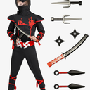 Kids Ninja Costume with 7 Safe Plastic Weapons, Boys Halloween Cosplay Outfit M