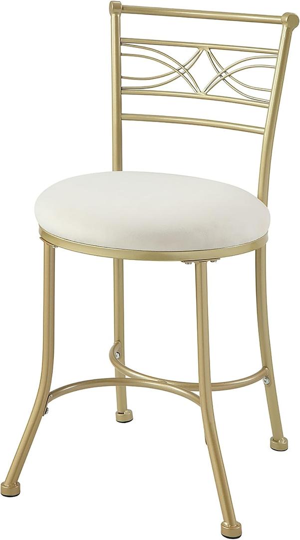 Gold Iron Vanity Stool with White Cushion
