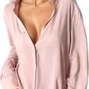 TOUSYEA Sleep Shirts for Women Button Down Shirts Long Sleeve Sleepwear Swimsuit Cover Ups Soft Pajama Tops Pink S