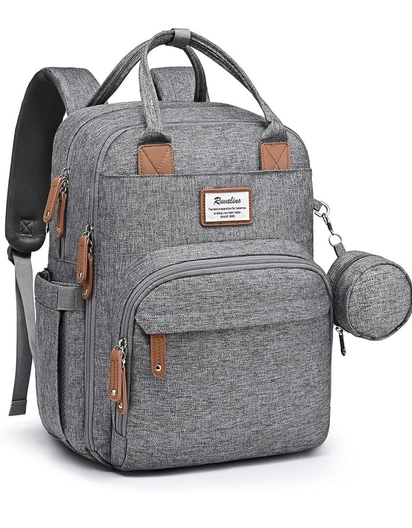 Diaper Bag Backpack-Multifunction Travel Baby Diaper Bag with Changing Pad, Insulated Bottle Holders & Pacifier Case, Large Capacity, Waterproof, Gray