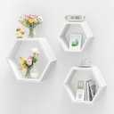 ZGZD Set of 3 White Wooden Hexagon Wall Shelves - Modern Decorative Storage for Home, Kitchen, Office – Stylish Floating Shelves for Small Plants, Books, and Decor
