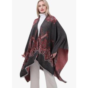 GIBZ Women Shawl Wrap Winter Soft Retro Stripe Print Poncho Cape Open Front Warm Casual Sweater Ponchos