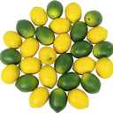 Winlyn 28 Pcs Fake Lemon Artificial Fruits Vivid Green and Yellow Lemon Mixed Set Lifelike Simulation Fruit for Home House Kitchen Party Decoration