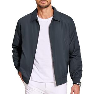 Men's Lightweight Zip Up Jacket Eisenhower Work Office Jackets Casual Golf Outwear size, Navy Blue, Large
