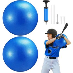 2 Pcs Connection Ball with Pump 9 Inch Pilates Baseball Softball Batting Trainer Improve Arm Action Hitting & Pitching Efficiency Connection Ball for Baseball (Blue)