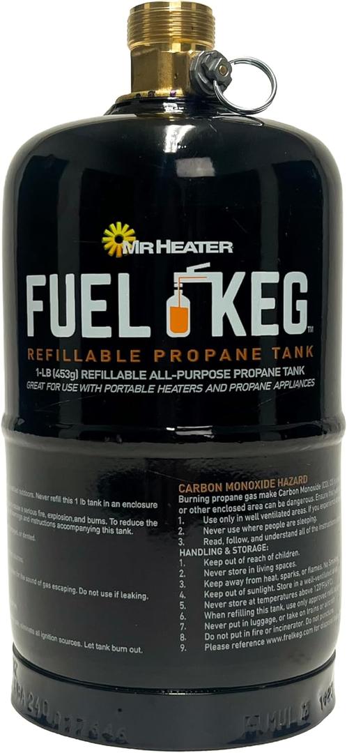 Mr. Heater Fuel Keg. - 1 lb. / 16 oz. Empty Refillable Propane Tank  DOT Certified, Black
