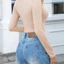 Fisoew Womens Long Sleeve Bodysuits V Neck Slim Fit Sexy Body Suits Casual Going Out Outfits (Beige)