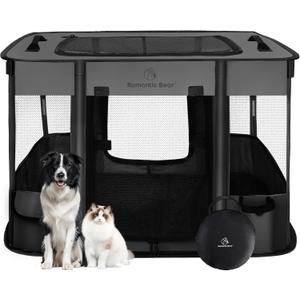 44x34x24 Inches Dog Playpen,Pet Playpen,Foldable Puppy Cat Playpen,Portable Exercise Kennel Tent Crate,Water-Resistant Breathable Shade Cover,Indoor Outdoor Travel Camping Use for Small Animals(L) (Grey)