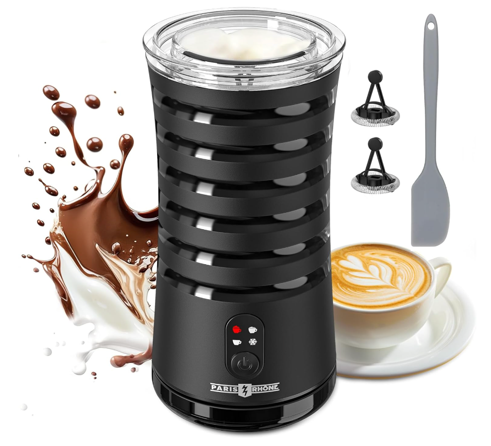 Milk Frother, Paris Rhône 4in1 Milk Steamer and Frother, Hot & Cold Foam Milk Warmer with Temperature Control, Auto ShutOff Frothers for Coffee, Latte, Cappuccino, Macchiato