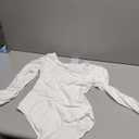 MANGOPOP Square Neck Puff Sleeve Bodysuit Loose Lantern Long Sleeve Body Suit for Women for Going Out (Medium, 02 White)