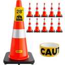CAMMOO 10 Pack 28 Inch Traffic Cones with Black Base, from -22 to 131, MUTCD-Compliant Orange Safety Cone with Reflective Collar Extra Caution Tape for Parking Lot, Construction Work, Road Safety