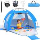 Baby Beach Tent Solar Cooling Fan, Anti-UV Toddler Beach Tent Sun Shelter Portable Travel Fan Beach Shade Tent, Baby Play Tent Built-in Ceiling Fan Sun Shelters Toddler Beach Essentials Blue