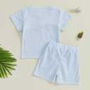 Baseball Toddler Baby Boy Girl Clothes Striped Short Sleeve T-shirt Tops Elastic Waist Shorts Set 2Pcs Summer Outfit (Blue, 12-18M)