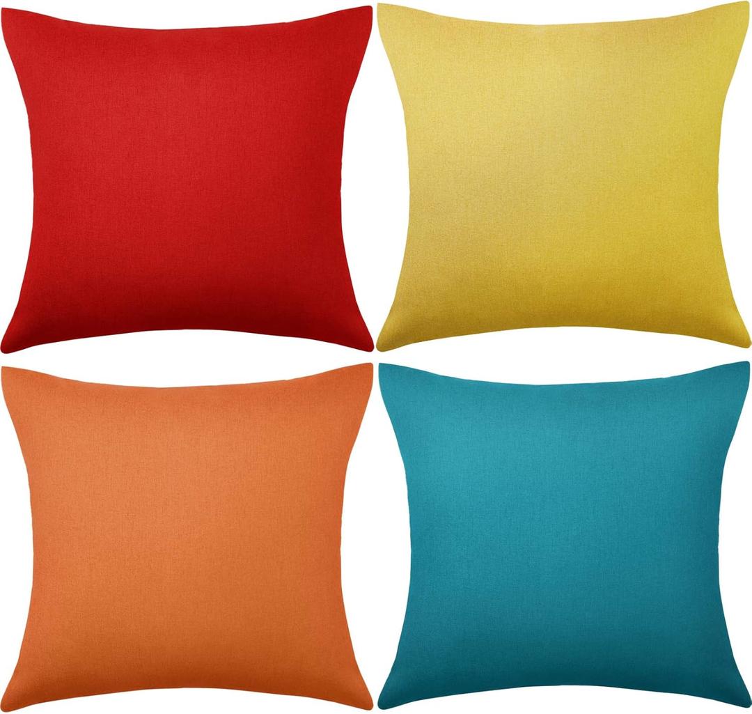 Boao 4 Pack Christmas Decorative Outdoor Waterproof Throw Pillow Covers Square Patio Balcony Garden Waterproof Cushion Case PU Coating Pillow Shell for Couch Bed Patio Sofa, 18 x 18 Inch(Multi Color)