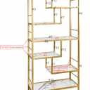AT-VALY 6 Tier Bookcase Bookshelf, 72.4”Tall Modern Freestanding Bookshelf with 6 Shelves, Faux Marble Open Display Storage Book Shelves for Living Room Bedroom Home Office (Gold)