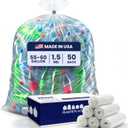 Plasticplace Heavy Duty 55-60 Gallon Trash Bags  Clear Garbage Can Liners (38 x 58)  Durable Multiuse, Puncture-Resistant, 50 Count  Ideal for Kitchens, Warehouses and Recycling Trashbags 1.5 Mil