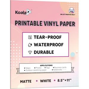 KOALA PAPER Waterproof Paper for Inkjet Printer, 8.5x11 Inch 30 Sheets, Matte White Tear-Resistant Printable Paper, Durable and Quick-Drying KOALA PAPER Waterproof Paper for Inkjet Printer, 8.5x11 Inch 30 Sheets, Matte White Tear-Resistant Printable Paper, Durable and Quick-Drying