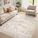 5x7 Area Rug for Living Room, Washable Vintage Pattern, Non-Slip Stain Resistant Soft Durable Floor Rug for Bedroom & Dining Room - (Light Brown & Beige)