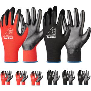 toolant Nitrile Coating Work Gloves for Men, Superior Oil Resistance, Safety Work Gloves with Grip, Touch Screen (X-Large, Red&black (6 Pairs))