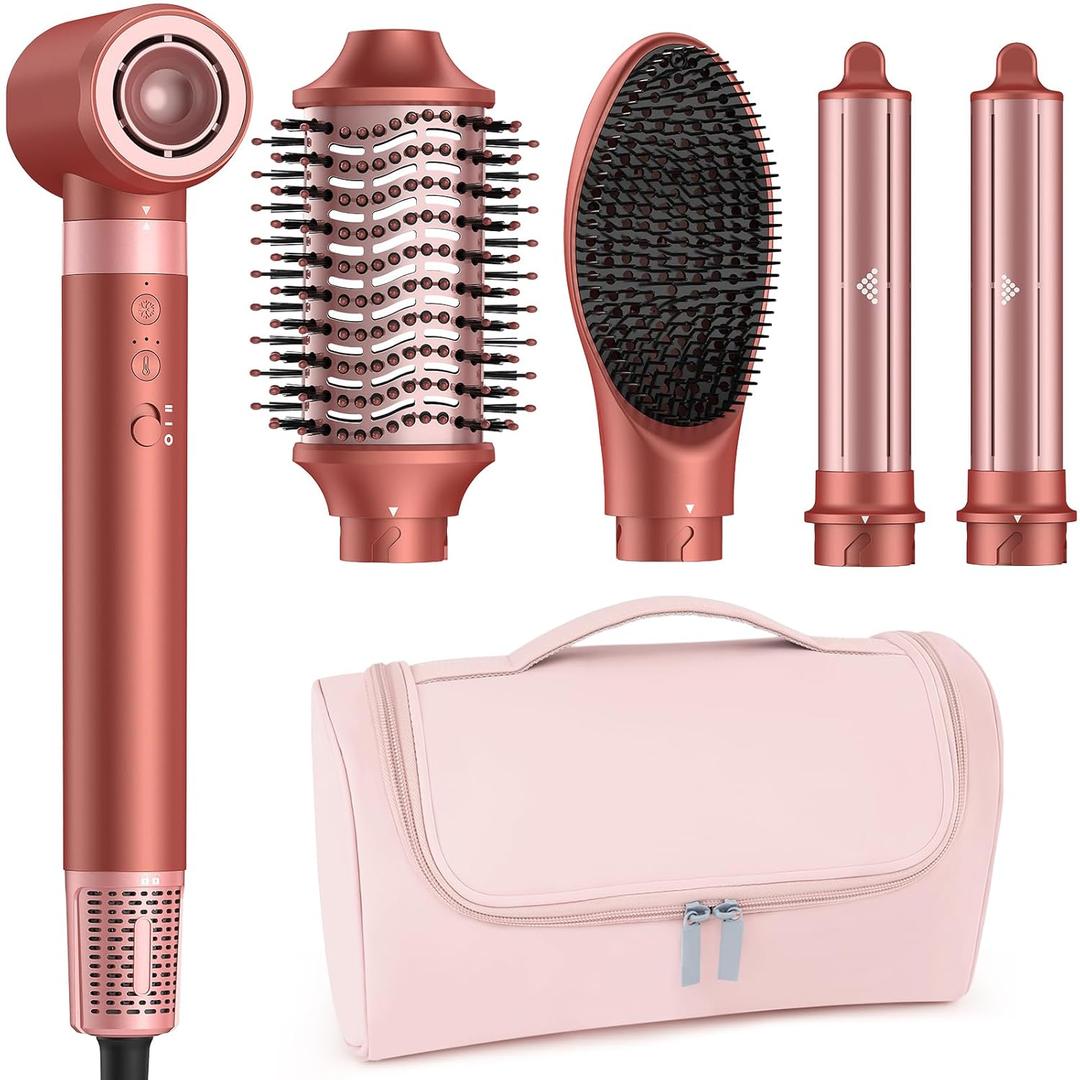5 in 1 Blow Dryer Brush-All-in-One Hair Tool Quick Drying, Hot-Air Curling Feature, Anti-Frizz Straightening, Volumizing Effect, Gentle On Hair-Red