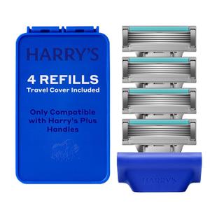 Harry's Plus Razor Refills - 4 Cartridges with Travel Blade Cover - Compact Cartridge Design for Precise Control - Shaving Kit for Men - Only Compatible with Harry's Plus Handles