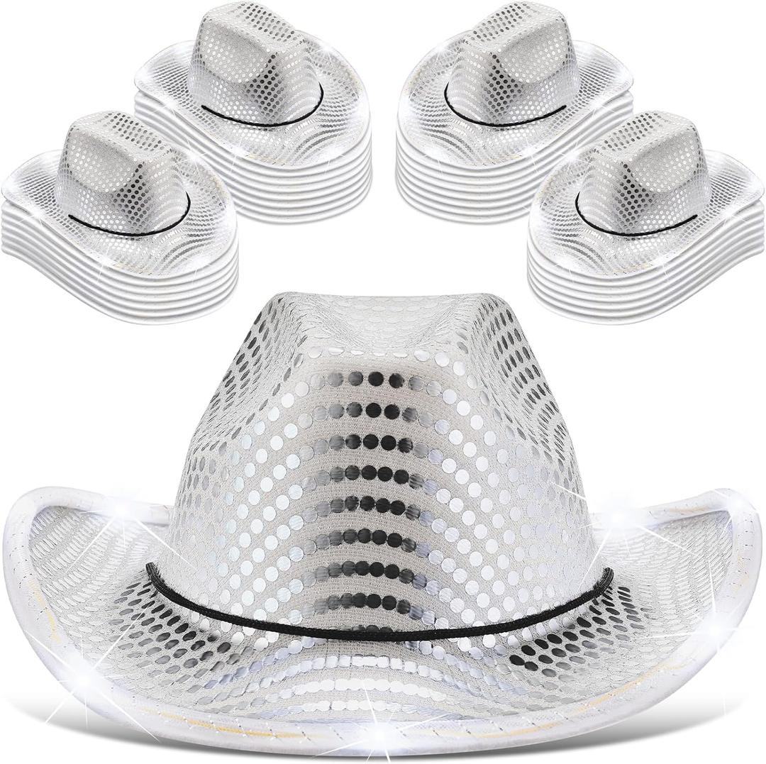 Tisancy LED Lights Cowboy Cowgirl Hat Flashing LED Lights Cowgirl Hat for Wedding Western Bachelorette Party,40pcs