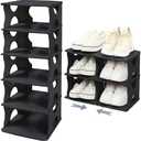 TXALWIQ 6-Tier Thickened Shoe Rack, Stackable Storage Organizer for Bedroom Entry, Adjustable Rack, Shoe Slots Shelf, Easy Tower Rack, Black 2 Packs