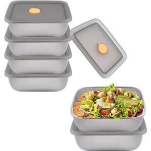 6 PCS Stainless Steel Food Storage Containers with Airtight Lids, 16 oz Reusable Leak Proof Bento Box, Stackable Food Containers for Fridge, Lunch Box for Snacks, Meal Prep, Fruits, Sandwiches