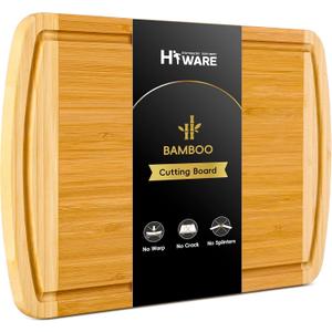 Large Wooden Cutting Board for Kitchen Meal Prep & Serving - Bamboo Cutting Boards with Juice Groove Side Handles, Charcuterie & Chopping Butcher Block - 100% Organic Bamboo, Pre Oiled, 16" x 10"