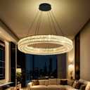 IDEQUY Modern Led Ring Chandeliers Dimmable Crystal Chandelier for Living Room Dining Room Ring Pendant Light Adjustable 24 inch Black