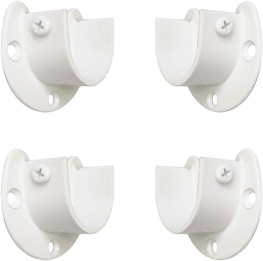 White Edition Stainless Steel Closet Rod Bracket, U-Shaped Open Type Socket, Wardrobe Support, Shower Curtain Rod End Supports (1-1/4 INCH, 4 Pack)