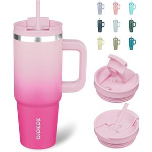 BJPKPK 30oz Stainless Steel Insulated Tumbler With Handle And Lid Straw Travel Coffee Mug Thermal Cup, Sakura