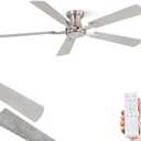 ZMISHIBO 52 Inch Ceiling Fan No Light, Flush Mount Low Profile, Modern Nickel Ceiling Fan Without Light, Remote Control & Quiet DC Motor, for Indoor&Outdoor, Bedroom, Living Room