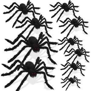 Soulchen 10 Pack 6.6/4.9/4.1/3/2.5ft Giant Spiders Halloween Decorations Outdoor 5 Sizes Large Scary Hairy Spider with Red Eyes for Patio Yard Garden Indoor Wall Home Decor Prank
