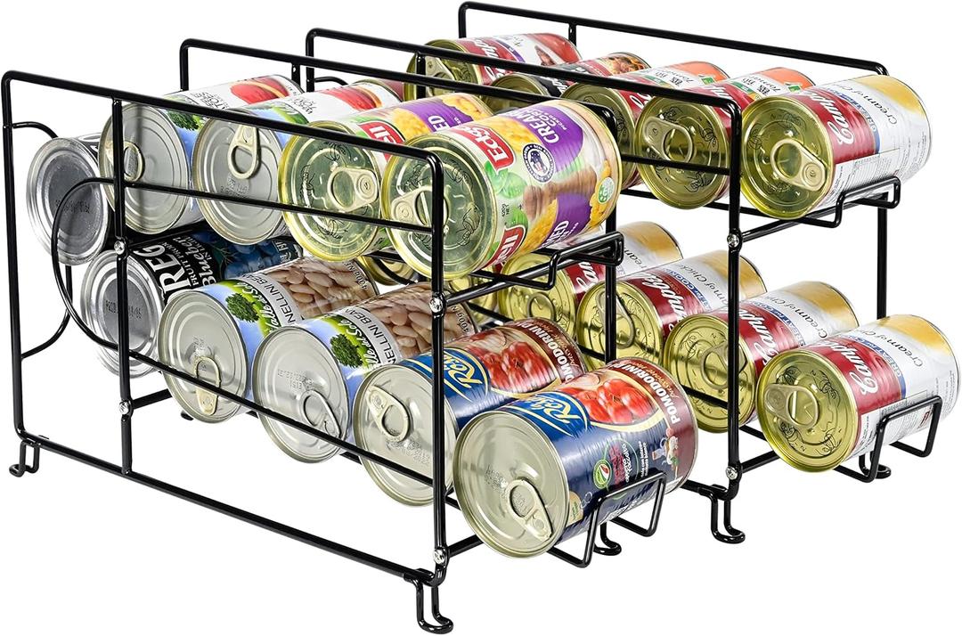 SUFAUY Beverage Can Dispenser Organizer, Stackable Shelves for Storage for Pantry, Black- 2 Pack (16.5"L X 5.8"D X 9.7")