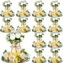 Junkin White 12 Sets Flower Mason Jar Table Centerpieces with LED Light