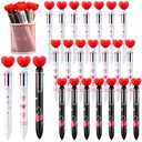 Sayglossy 24 Pcs Heart Shaped Pens Bulk, 6 in 1 Multicolor Retractable Ballpoint Pens 0.7mm, Cute Heart Top Pen for Valentine Exchange, Party Favors, Reward Prizes