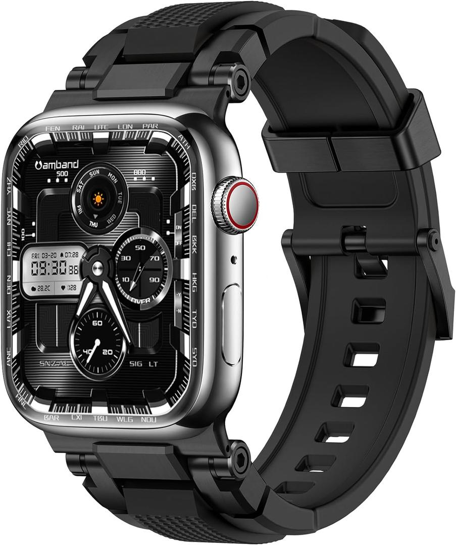 amBand Bands Compatible with Apple Watch 9/8/7 45mm, M1 Sport Series Rugged Durable Strap with Stainless Steel Connector to Match Watch's Metal Case for iWatch SE/6/5/4/3 44mm 42mm Men Black Brushed