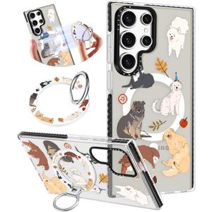 Toycamp for Samsung Galaxy S25 Ultra Case Compatible with Magsafe - Cute Design 360Magnetic Ring Holder Stand Kickstand Funny Dog Girly Pretty Fashion TPU Phone Covers for Women Tenn Girls