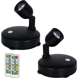 LED Spotlight, Battery Powered Picture Lights, Uplighting Indoor, Puck Lights with Remote, Small Spot Light for Wall Display Dartboard Painting Artwork Closet-Natural White (Black)