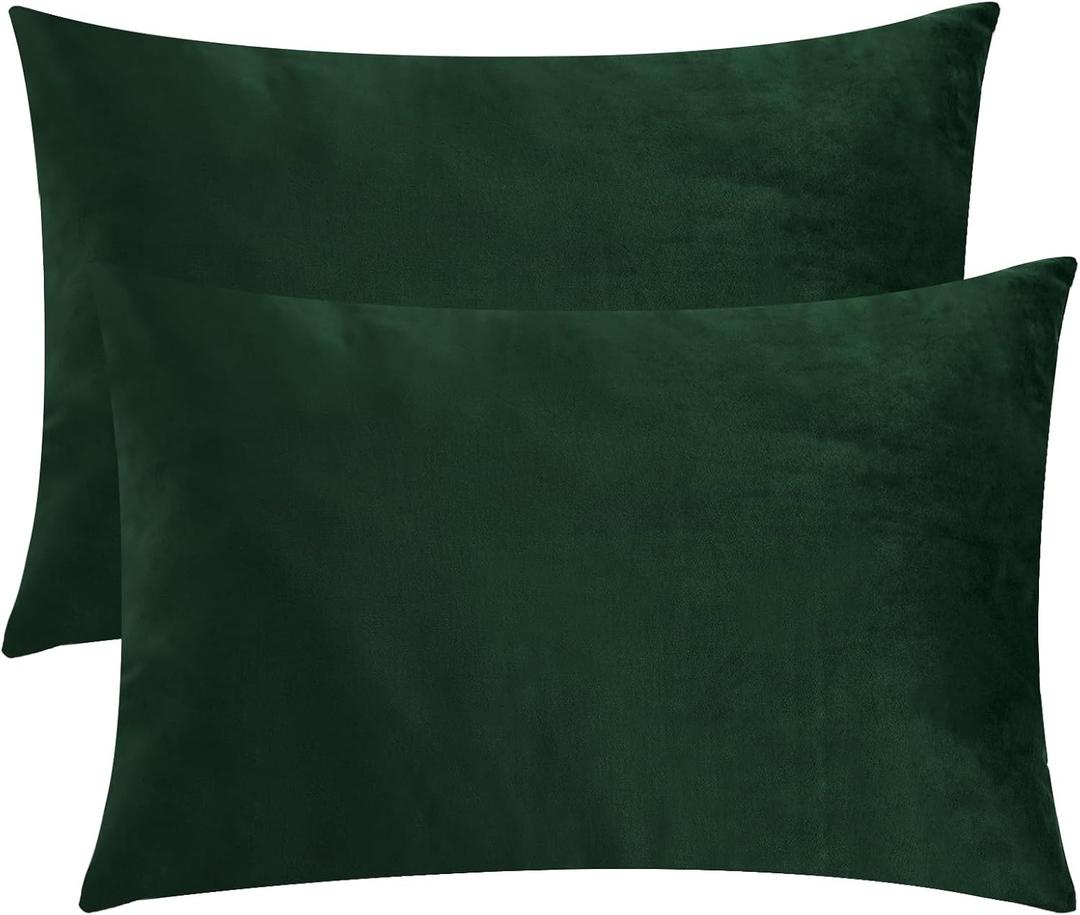 StangH Christmas Pillowcase for Decor, Velvet Pillow Covers with Zipper Closure, Soft Cozy Feeling for Sleeping, Queen Size (Dark Green, 20 x 30 inches) Pillow Cases Set of 2