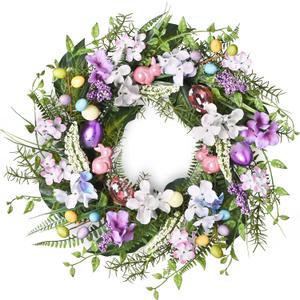 DecorbyHannah Easter Egg Wreaths for Front Door, 22" Spring Door Wreath with Hydrangeas Flowers, Artificial Floral Wreath with Pastel Electroplated Eggs for Home Wall Window Indoor Outdoor Decor